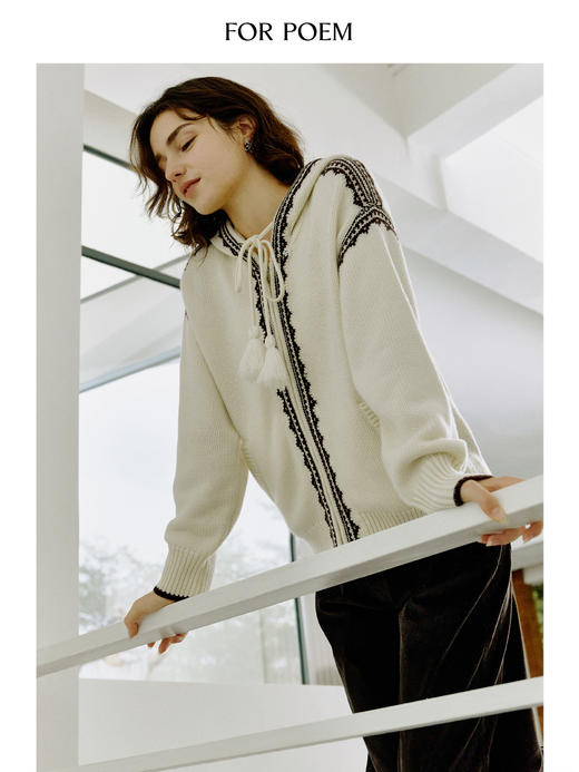 ForPoem 现货 25/FW原创设计复古费尔岛羊毛连帽拉链针织开衫外套 商品图2