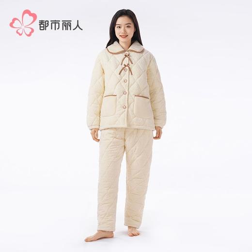 都市丽人睡衣烂花绒夹棉女士家居服长袖长裤加厚夹棉套装LHH1M6 商品图1