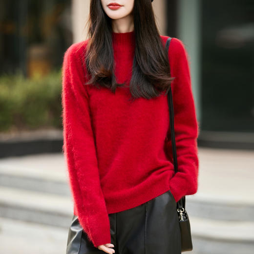 馥迦慵懒软糯拉绒拉毛无缝半高领羊毛衫 商品图4