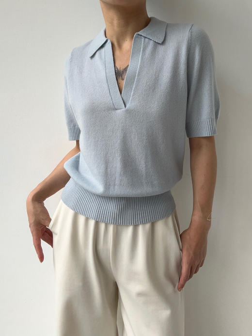 Puree｜#1975 Cashmere summer polo 羊绒polo领短袖上衣 [  白 / 灰 / 蓝  ] 商品图0