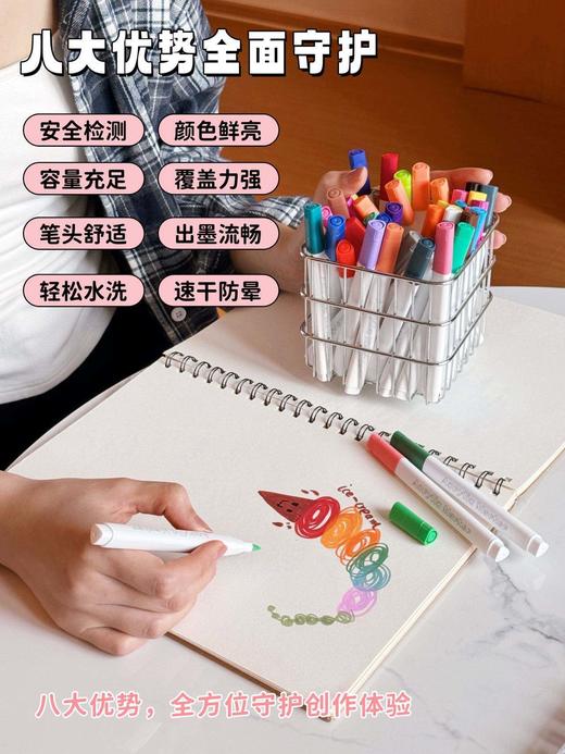 80色丙烯马克笔软头48色可叠色不透色直液式小学生专用12色幼儿园水彩画笔 商品图6