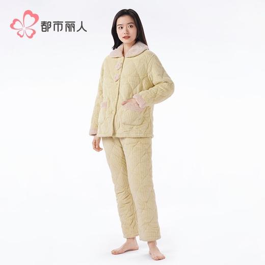 都市丽人睡衣法兰绒夹棉女士家居服长袖长裤加厚夹棉套装LHH1Q6 商品图2