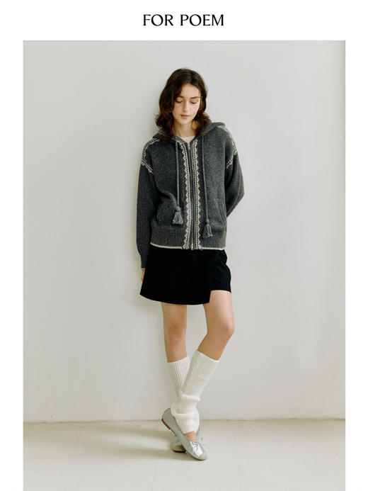 ForPoem 现货 25/FW原创设计复古费尔岛羊毛连帽拉链针织开衫外套 商品图3