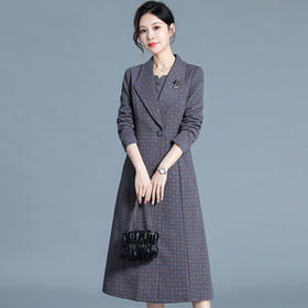 QYM H3385-Y连衣裙两件套A字裙西装领中长款风衣外套时尚套装