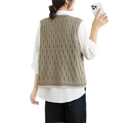 GYH 9253拼色马甲开衫扣子宽松针织复古上衣 商品图4