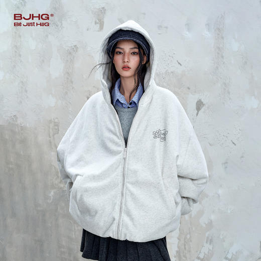 BJHG不计后果重磅休闲连帽卫衣男款秋2025新款印花暖皮开衫外套女 商品图0