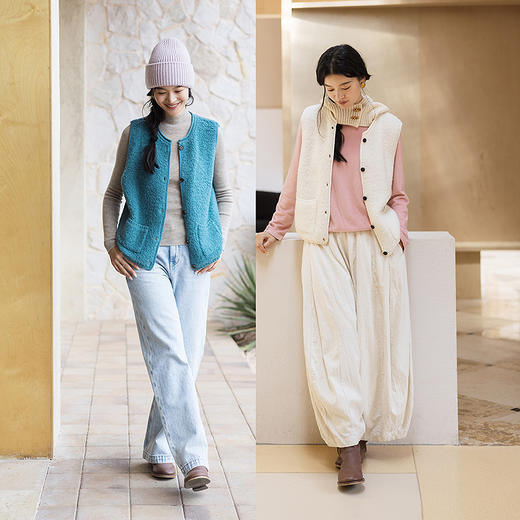 绽放652朵/纯羊毛圈圈纱肌理叠穿文艺气质纯色马甲女秋冬新款外搭 商品图3