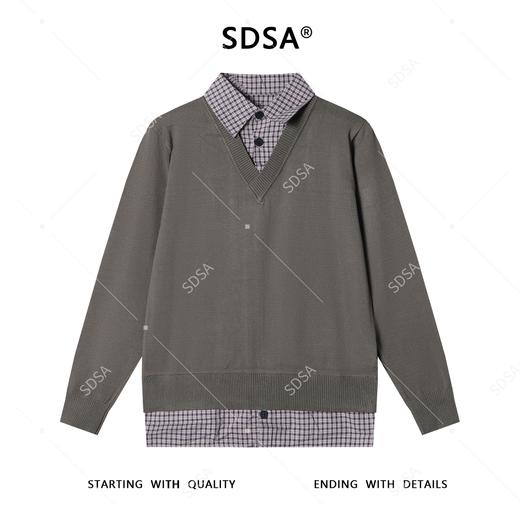 51165SDSA秋冬新款痞帅男装韩版拼接撞色假两件针织毛衣复古翻领上衣 商品图1