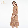 乔万尼2025秋新品半高木耳领复古宫廷风印花收腰长袖连衣裙ED3E287 商品缩略图1