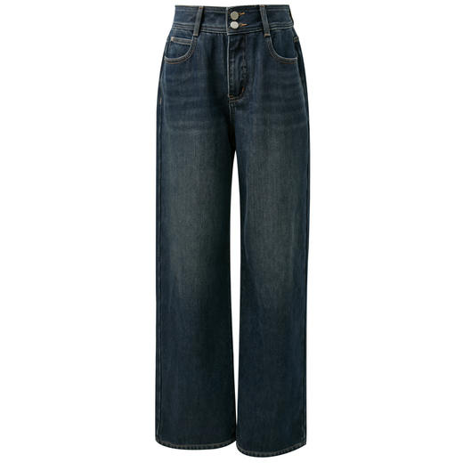 三彩2025冬季新款复古一体绒磨毛牛仔裤休闲裤高腰直筒裤长裤M 商品图4