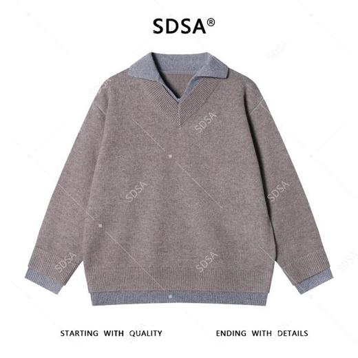 2152SDSA男士秋冬新款痞帅男装极简风撞色翻领假两件针织毛衣百搭时尚 商品图1