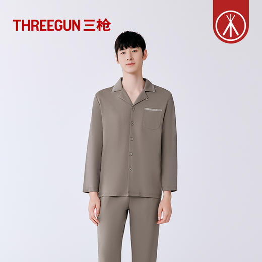 Threegun三枪 丝感棉翻领开襟男士家居套-T80086D02 商品图3