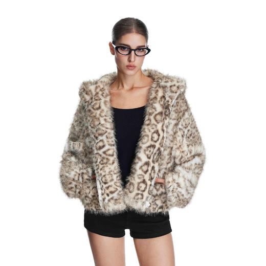 FDR官方店 辣妹猫耳豹纹毛毛外套女秋冬慵懒休闲拉链开衫加厚上衣 商品图0