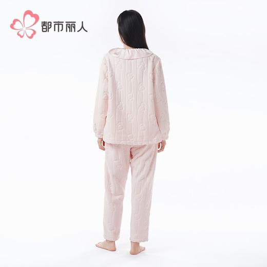 都市丽人睡衣女装法兰绒剪花女士家居服长袖长裤法兰绒套装LHH9D3 商品图3