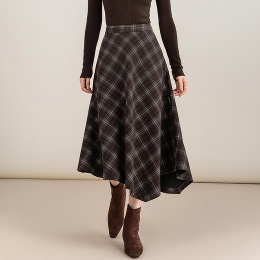 「高货xg」全新升级【铂金会员192/天猫259/差价67】(70631)洛诗琳复古格纹不规则半身裙2025秋冬新款高腰显瘦A字裙 商品图1