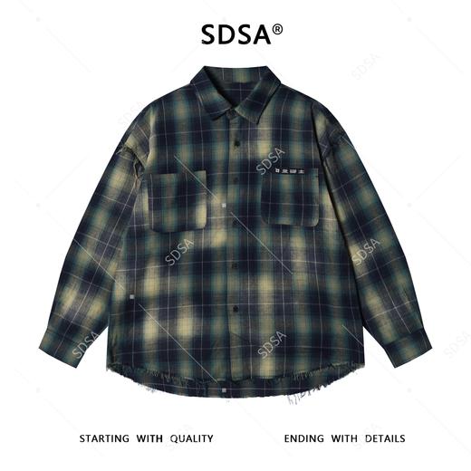 25008SDSA秋冬新款痞帅男装韩版流苏扎染格纹纽扣翻领长袖衬衫百搭衬衣 商品图1