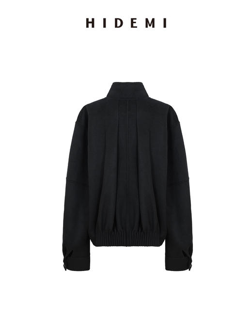 HIDEMI 进口澳洲美利奴羊毛立领廓形双面呢空军夹克短款大衣女 商品图6