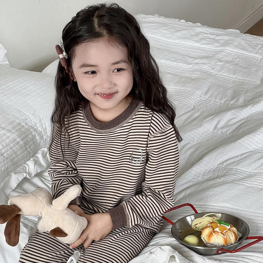 新品童装无骨羊毛蚕丝套装男女宝宝秋衣秋裤抗菌大童条纹秋冬季家 商品图1