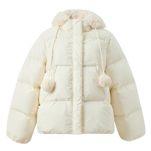 【易打理+防水】三彩2025冬季新款连帽羽绒服90白鸭绒外套面包服M 商品图4