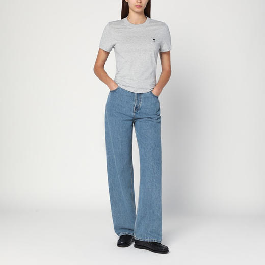 AMI 女士心形徽标刺绣嵌花棉质圆领短袖T恤 灰色 FTS347 724 0951 商品图3