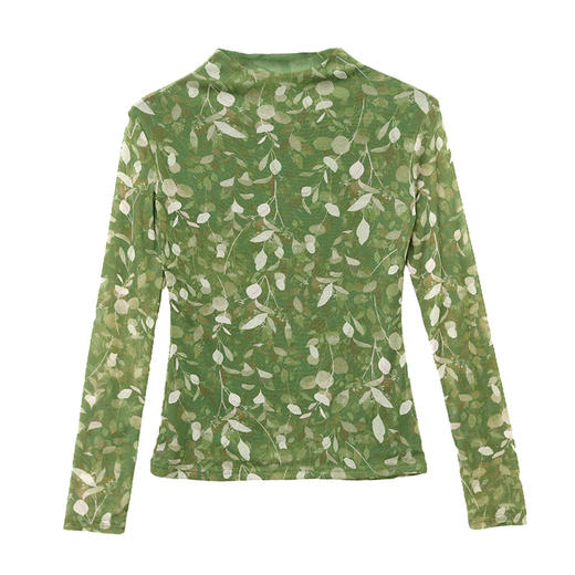 KQL A55F8600时尚纱网印花长袖半高领修身显瘦洋气T恤 商品图4