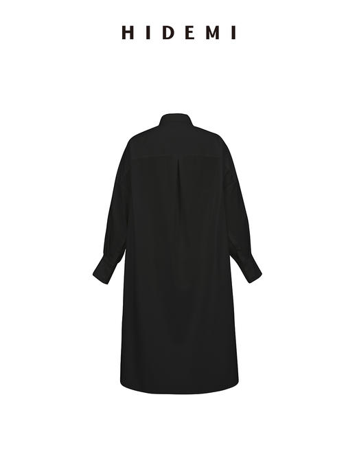 HIDEMI 不易皱清透极简大廓形oversize宽松剪刀领长款衬衫连衣裙 黑色/白色 商品图7