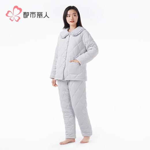 都市丽人睡衣海岛绒烂花女士家居服长袖长裤加厚夹棉套装LHH1N6 商品图2