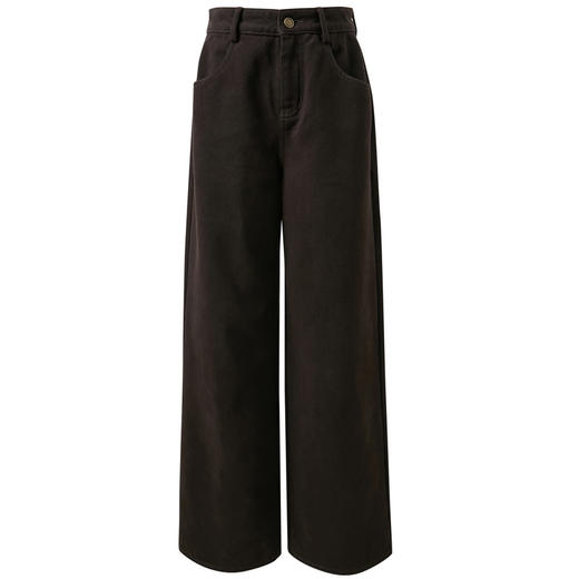 三彩独醒2025冬季新款复古收腰牛仔裤休闲阔腿裤一体绒磨毛长裤F 商品图4