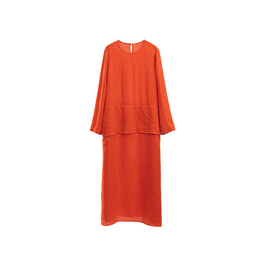 绽放715朵/干洗亚麻圆领宽松荷叶边拼接文艺旅行长袖连衣裙女新款 商品图4