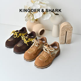 经典鲨2025年秋季专柜新款牛皮革时尚拼色系带平底德训鞋女KW132-537011