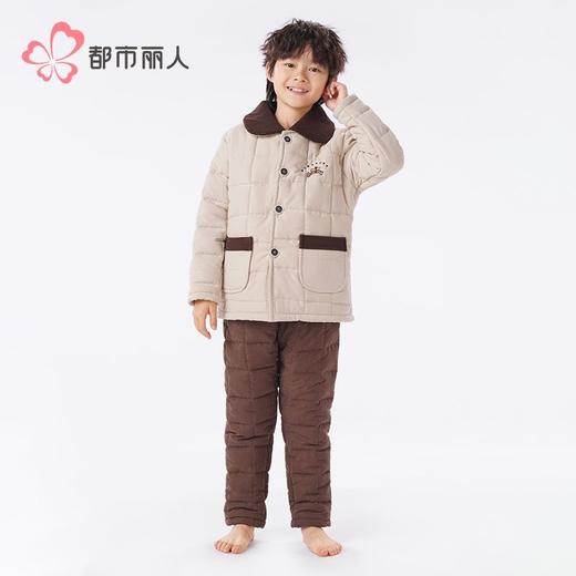 都市丽人睡衣男童女童蜜桃绒家居服长袖长裤童装中厚夹棉JHH9C5 商品图1