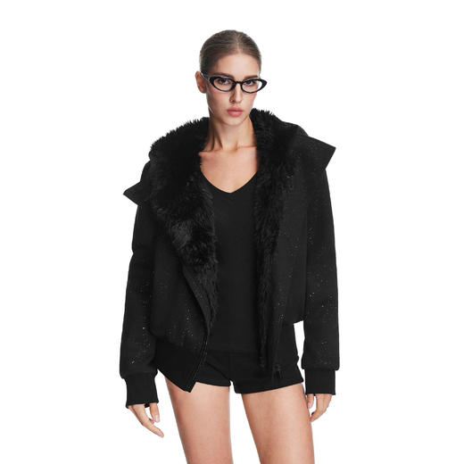 FDR官方店 满天星毛毛斜拉链卫衣女秋季加厚连帽开衫闪闪外套上衣 商品图1