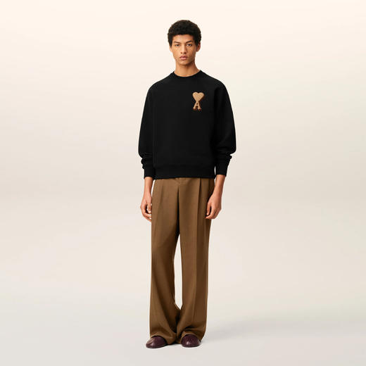 AMI 男女同款心形徽标嵌花刺绣棉质长袖卫衣 黑色 USW771 747 001 商品图1