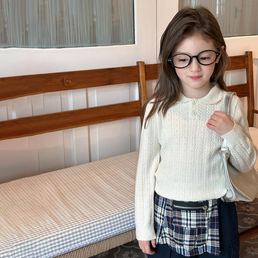 宸之昊儿童保暖小翻领针织上衣童装女童气质百搭洋气绞花毛衣★ 商品图6