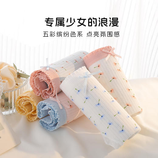 【5条装】10A抑菌甜美蕾丝少女内裤女纯棉透气高弹不勒不夹臀N5612蒲公英印花内裤 商品图8