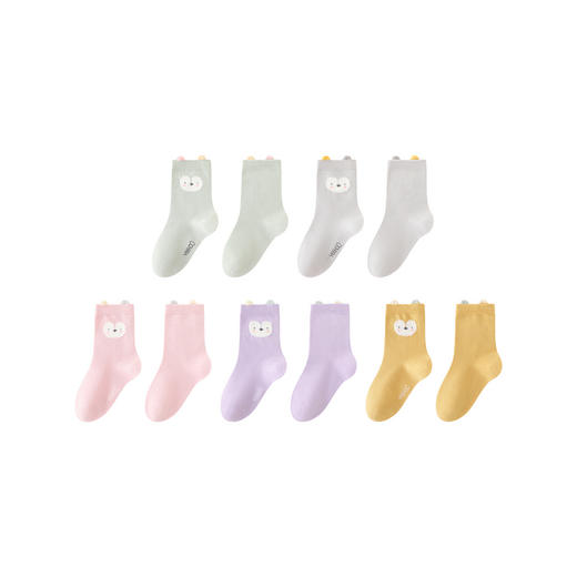 英氏儿童袜子防滑地板袜秋冬女童简约百搭条纹男童可爱中袜5双装 商品图4