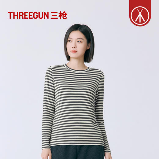 Threegun三枪 雪绒花彩条圆领女衫-T20081A01 商品图7