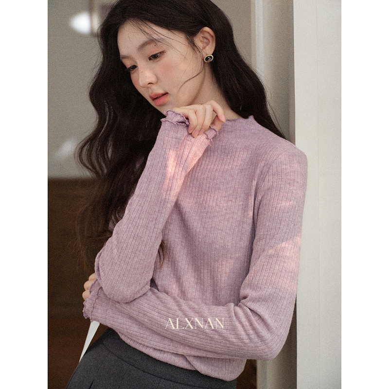 鹿向南「芋泥奶酪」紫色针织打底衫女2025秋冬季百搭显瘦长袖T恤