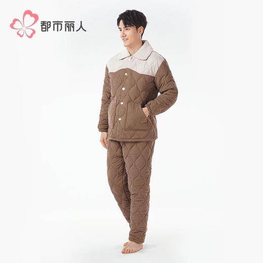都市丽人睡衣蜜桃绒夹棉男士家居服长袖长裤加厚夹棉套装FHH1E2 商品图2