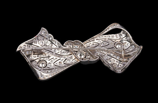 独角鹿西洋古董20世纪初欧洲出品装饰艺术风格蝴蝶结造型铂金镶嵌钻石胸针 商品图5