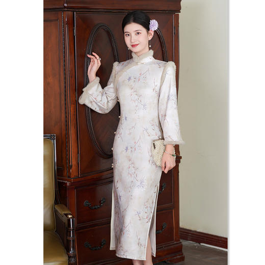 SKY 361818时尚改良加绒加厚长款倒大袖日常旗袍 商品图2