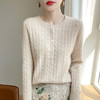 春秋圆领针织衫女2025新款单排扣外套纯色麻花开衫洋气毛衣外搭 商品缩略图1