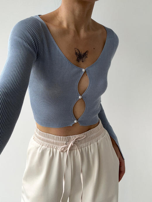 丝所｜S22T004 静海真丝针织镂空短开衫［ 蓝AC / 棕BC / 紫CC / 黑DC ] 商品图1