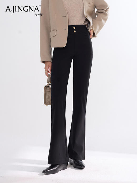 【弹力舒适】阿菁娜百搭修身微喇小黑裤F30D210002 商品图0