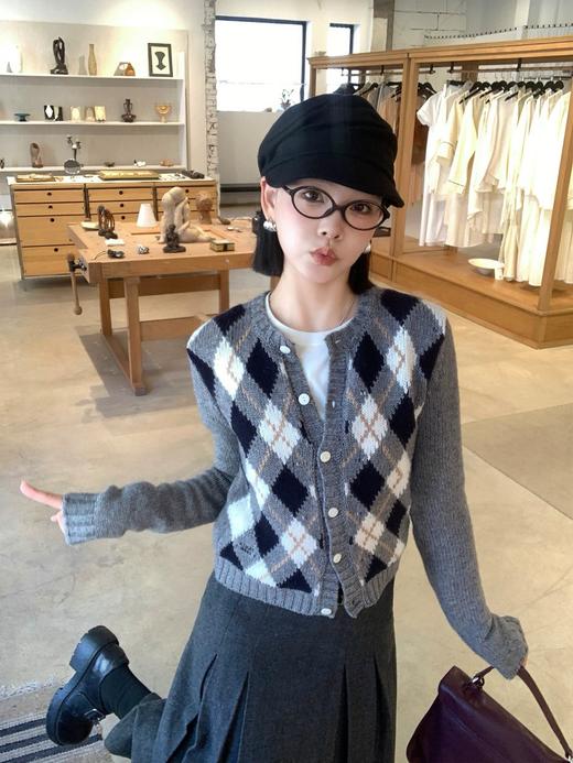 拼色菱格挂毛logo针织开衫 商品图8