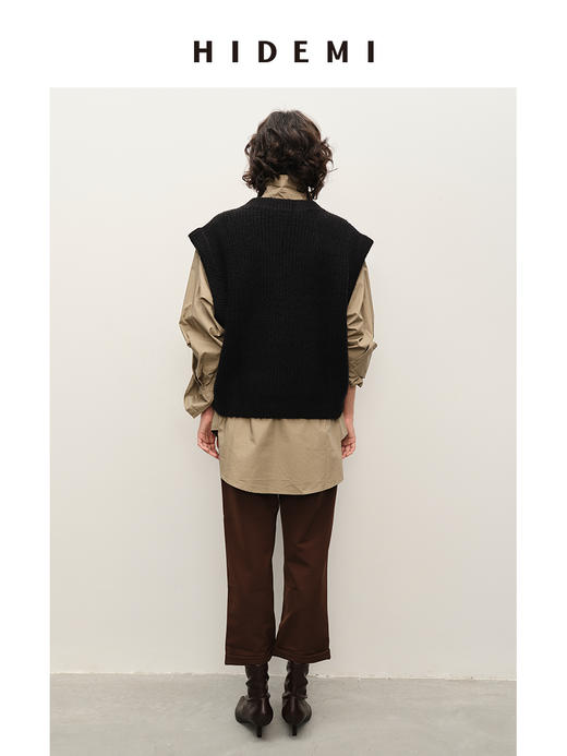 HIDEMI 甄选羊驼毛系列进口羊驼毛加厚款V领大廓形极简宽松马甲背心 商品图4