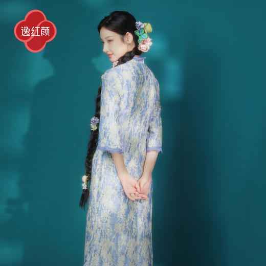 逸红颜蘅芷2025秋新款唯美浪漫宫廷复古蕾丝压褶改良鱼尾旗袍裙女 商品图4