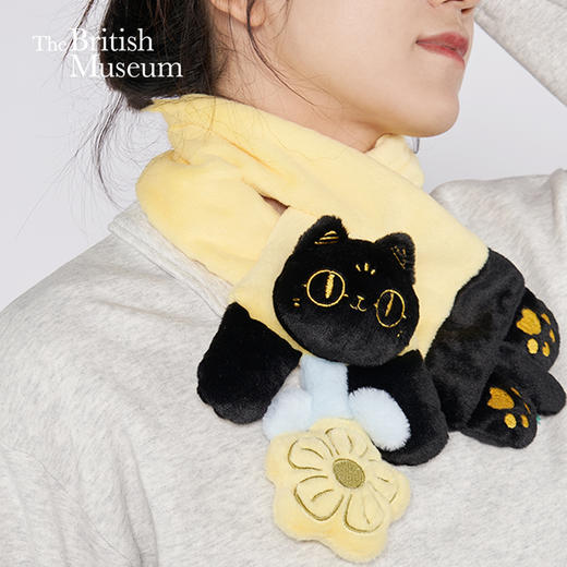大英博物馆 巴斯特系列 萌猫花花公仔毛绒围脖围巾黄 商品图0
