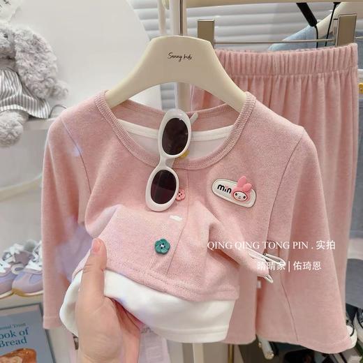 宸之昊童装女童2025韩版春秋季新款彩点假两件套装可爱宝宝★ 商品图2