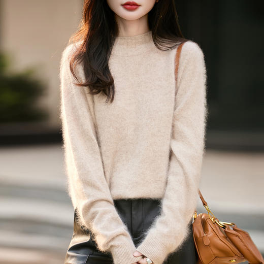 馥迦慵懒软糯拉绒拉毛无缝半高领羊毛衫 商品图3